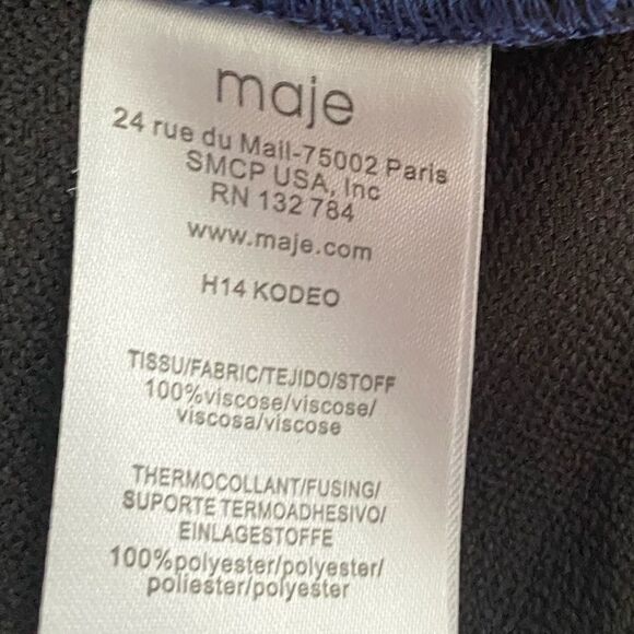 MAJE Mini Dress Womens Sz 2 Blue Fit & Flare Sleeveless V Neck Zip - Picture 11 of 14